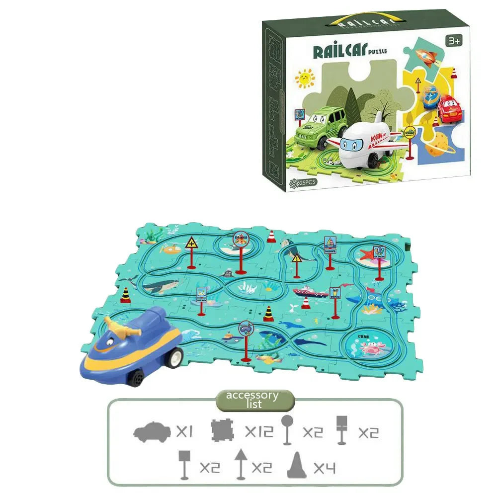Puzzle Racer Kidas Car Track Set Plastic Floor Puzzles for 3 4 5 6 Year Old Boys Montessori Toys Brain Toys 2024 NEW