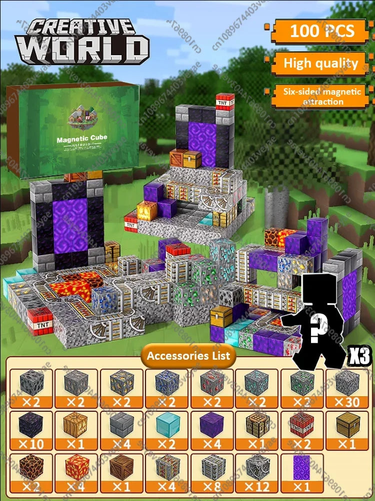 Magnetic Building Blocks Mine World Magnet Cube Set