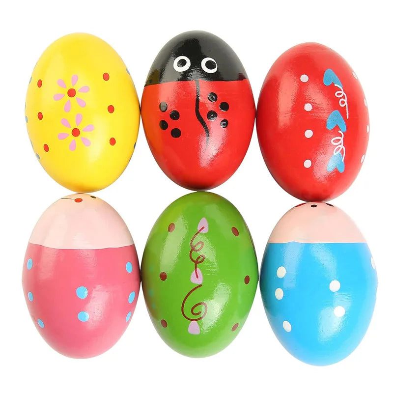 5PCS Wooden Egg Shakers Musical Instruments Baby Kids Preschool Early Educational Montessori Toys Party Favors Classroom Prizes