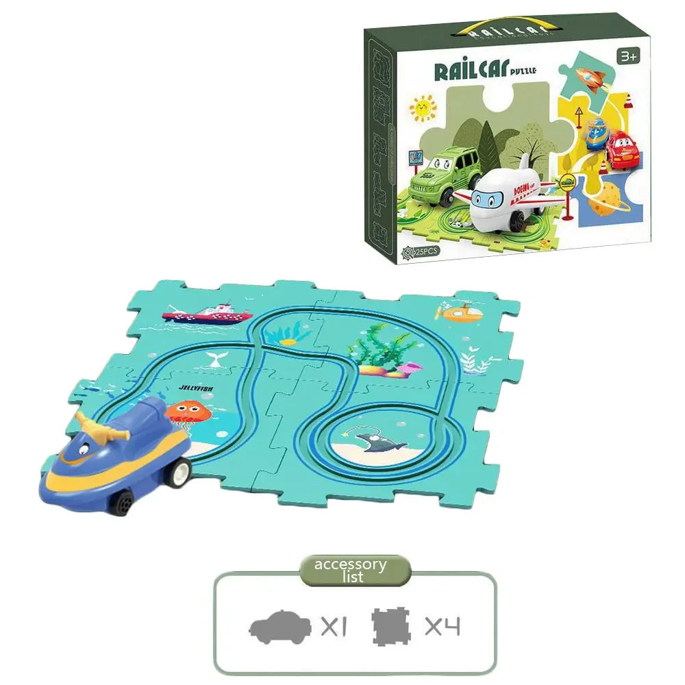 Puzzle Racer Kidas Car Track Set Plastic Floor Puzzles for 3 4 5 6 Year Old Boys Montessori Toys Brain Toys 2024 NEW