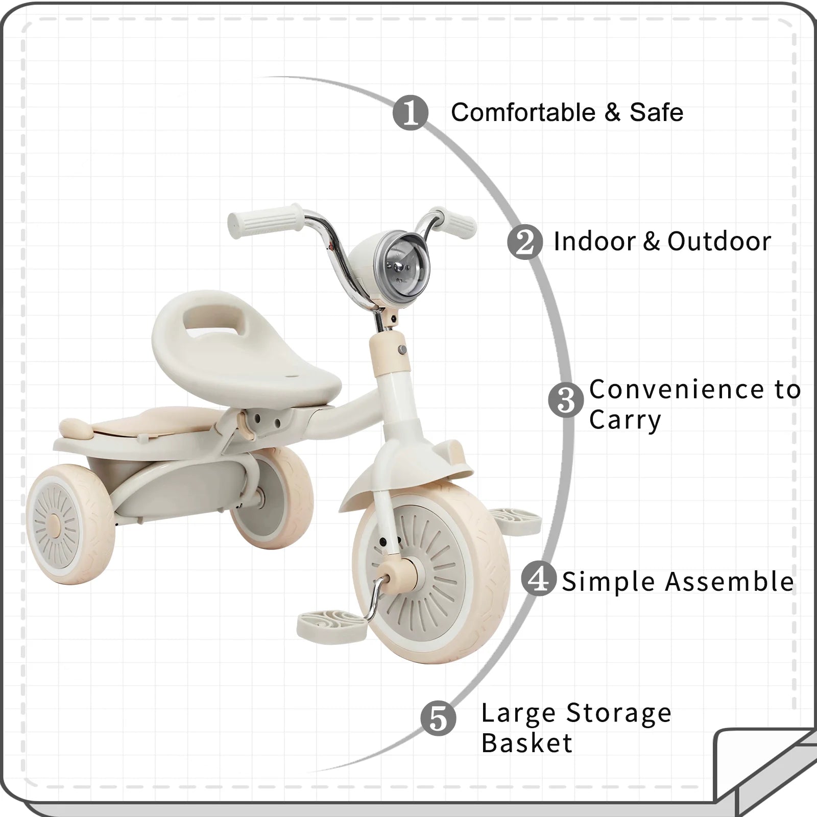 UBRAVOO Foldable Baby Tricycle with Pedals & Shock-Absorbing PU Wheels