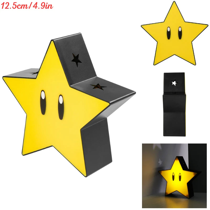 Anime Mario Bros Figure Toys Question Mark Block, Super Star, Mushroom, Koopa Troopa LED USB Rechargeable Table Lamp Model Gift