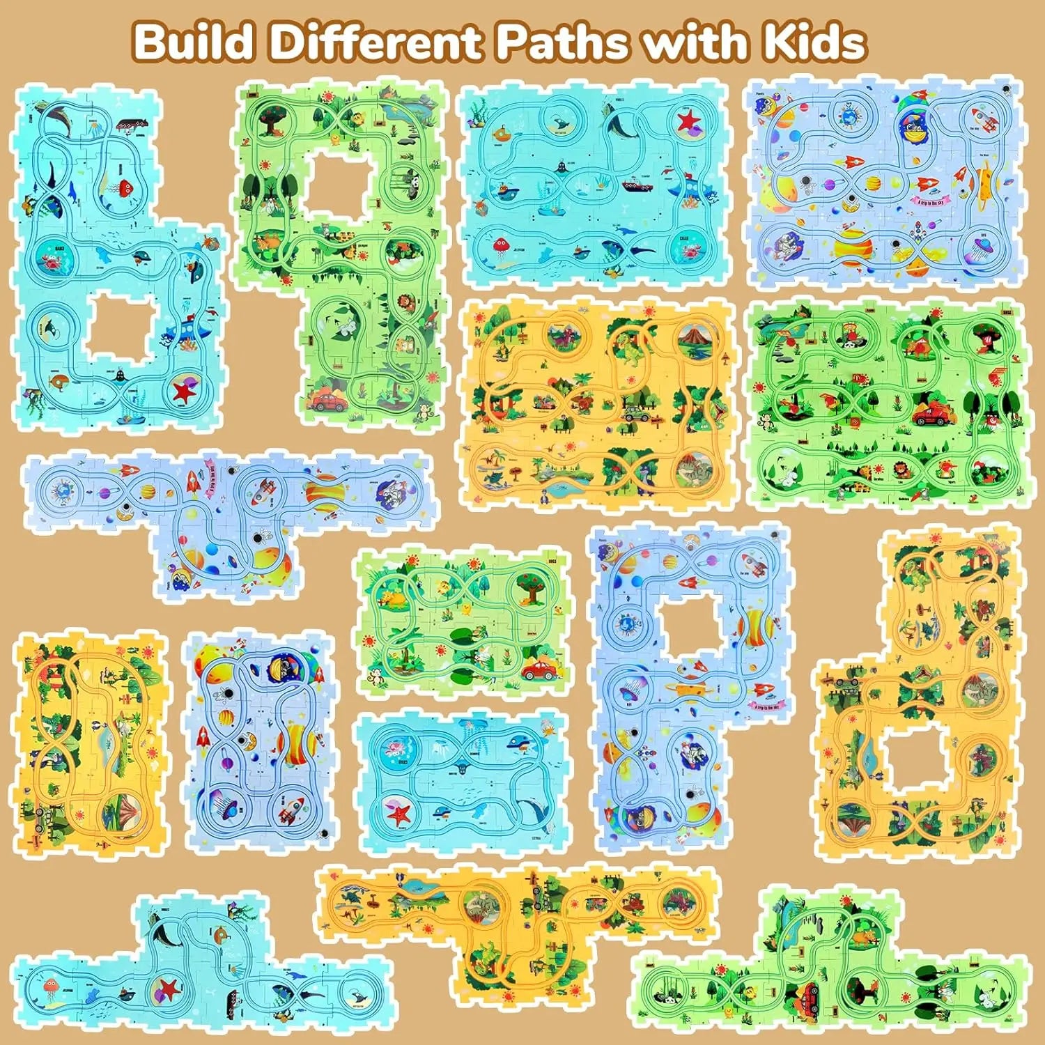 Puzzle Racer Kidas Car Track Set Plastic Floor Puzzles for 3 4 5 6 Year Old Boys Montessori Toys Brain Toys 2024 NEW