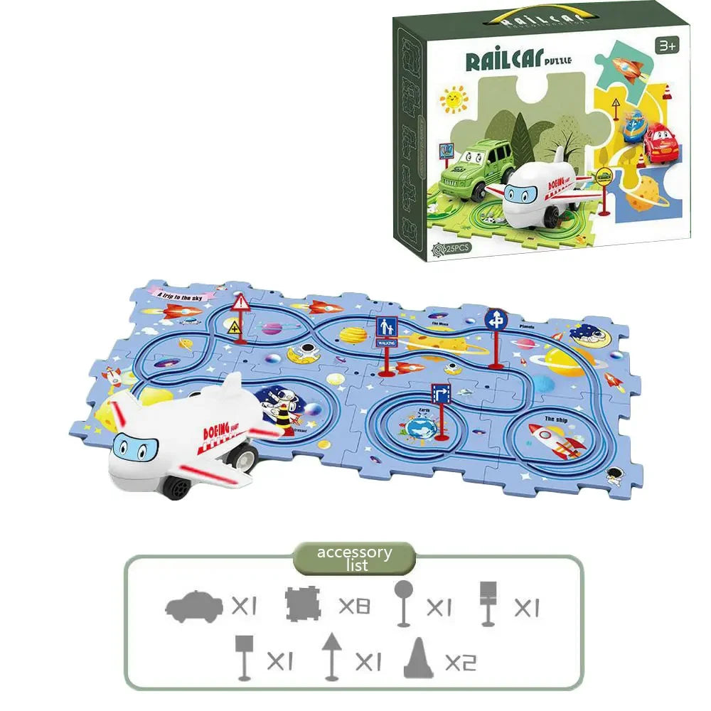 Puzzle Racer Kidas Car Track Set Plastic Floor Puzzles for 3 4 5 6 Year Old Boys Montessori Toys Brain Toys 2024 NEW