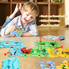 Puzzle Racer Kidas Car Track Set Plastic Floor Puzzles for 3 4 5 6 Year Old Boys Montessori Toys Brain Toys 2024 NEW