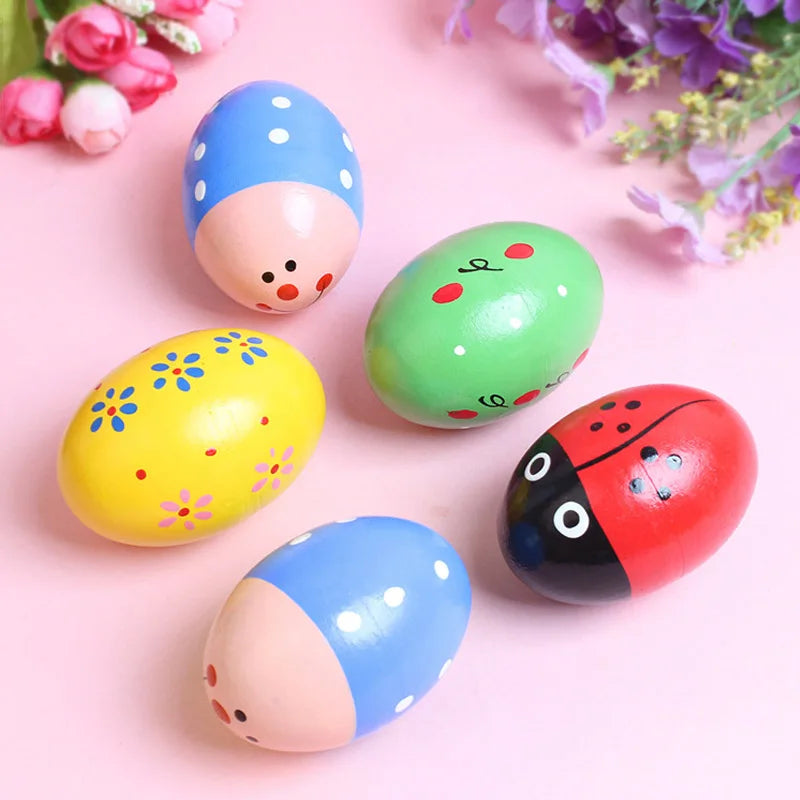 5PCS Wooden Egg Shakers Musical Instruments Baby Kids Preschool Early Educational Montessori Toys Party Favors Classroom Prizes