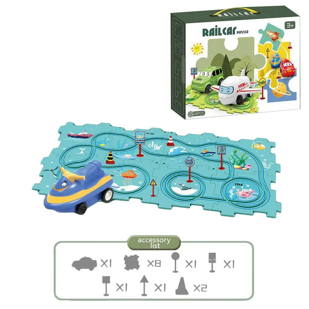 Puzzle Racer Kidas Car Track Set Plastic Floor Puzzles for 3 4 5 6 Year Old Boys Montessori Toys Brain Toys 2024 NEW
