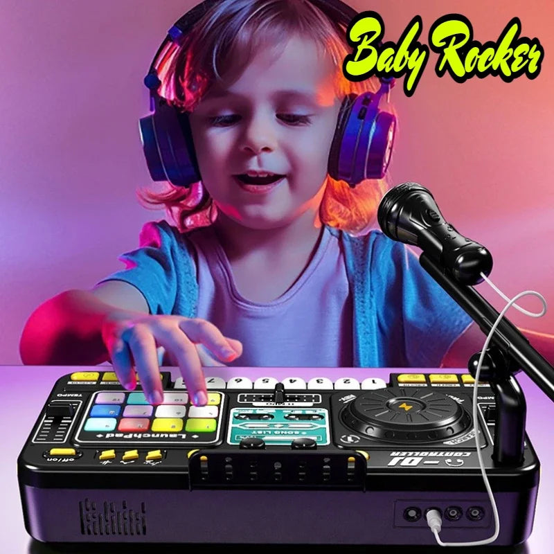 Kids DJ Mixer Music Toy with Microphone & LED Lights