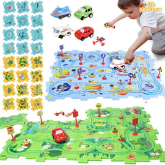 Puzzle Racer Kidas Car Track Set Plastic Floor Puzzles for 3 4 5 6 Year Old Boys Montessori Toys Brain Toys 2024 NEW