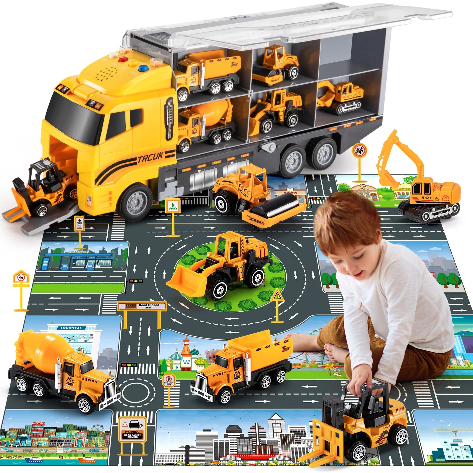 Kids Transport Truck & Fire Car Model Set