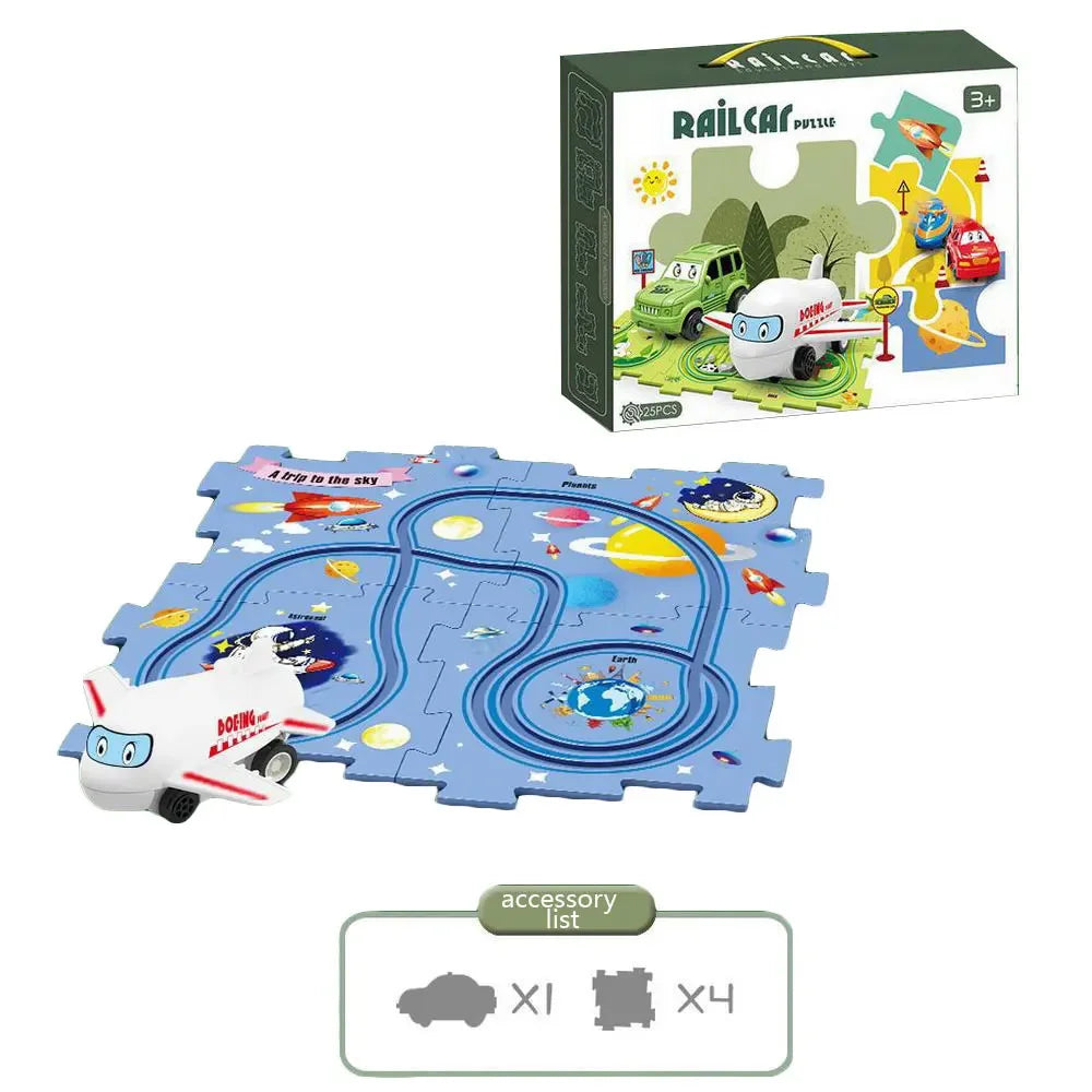 Puzzle Racer Kidas Car Track Set Plastic Floor Puzzles for 3 4 5 6 Year Old Boys Montessori Toys Brain Toys 2024 NEW