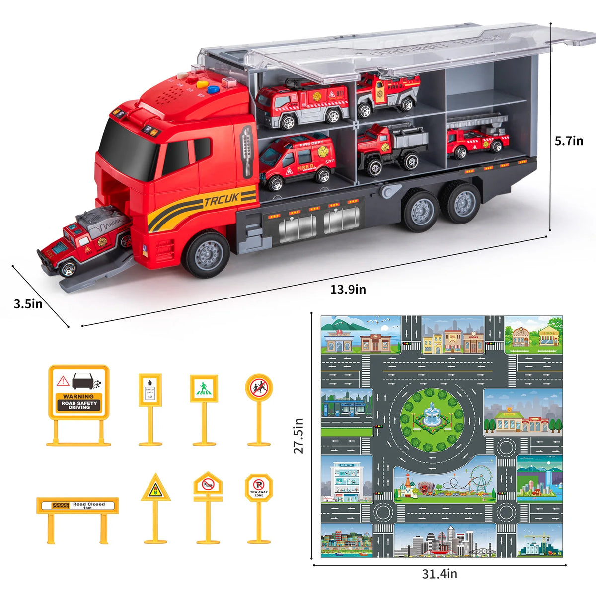 Kids Transport Truck & Fire Car Model Set