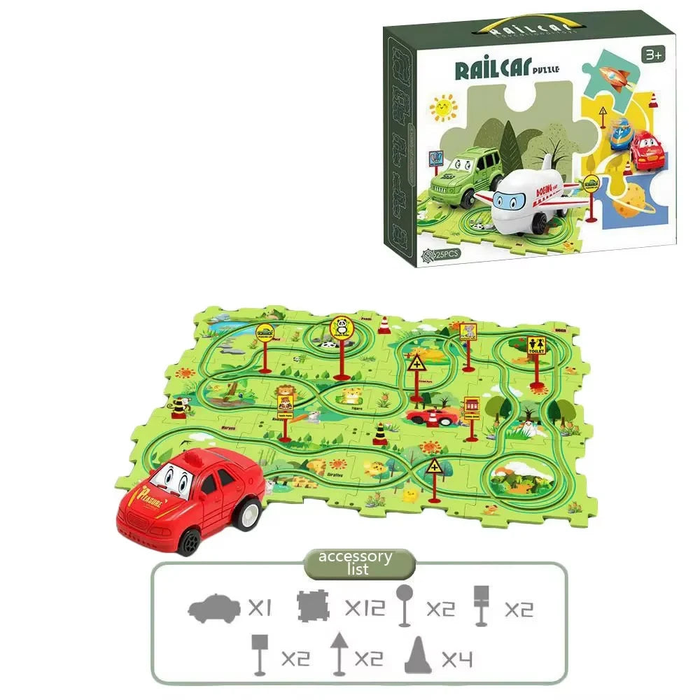 Puzzle Racer Kidas Car Track Set Plastic Floor Puzzles for 3 4 5 6 Year Old Boys Montessori Toys Brain Toys 2024 NEW