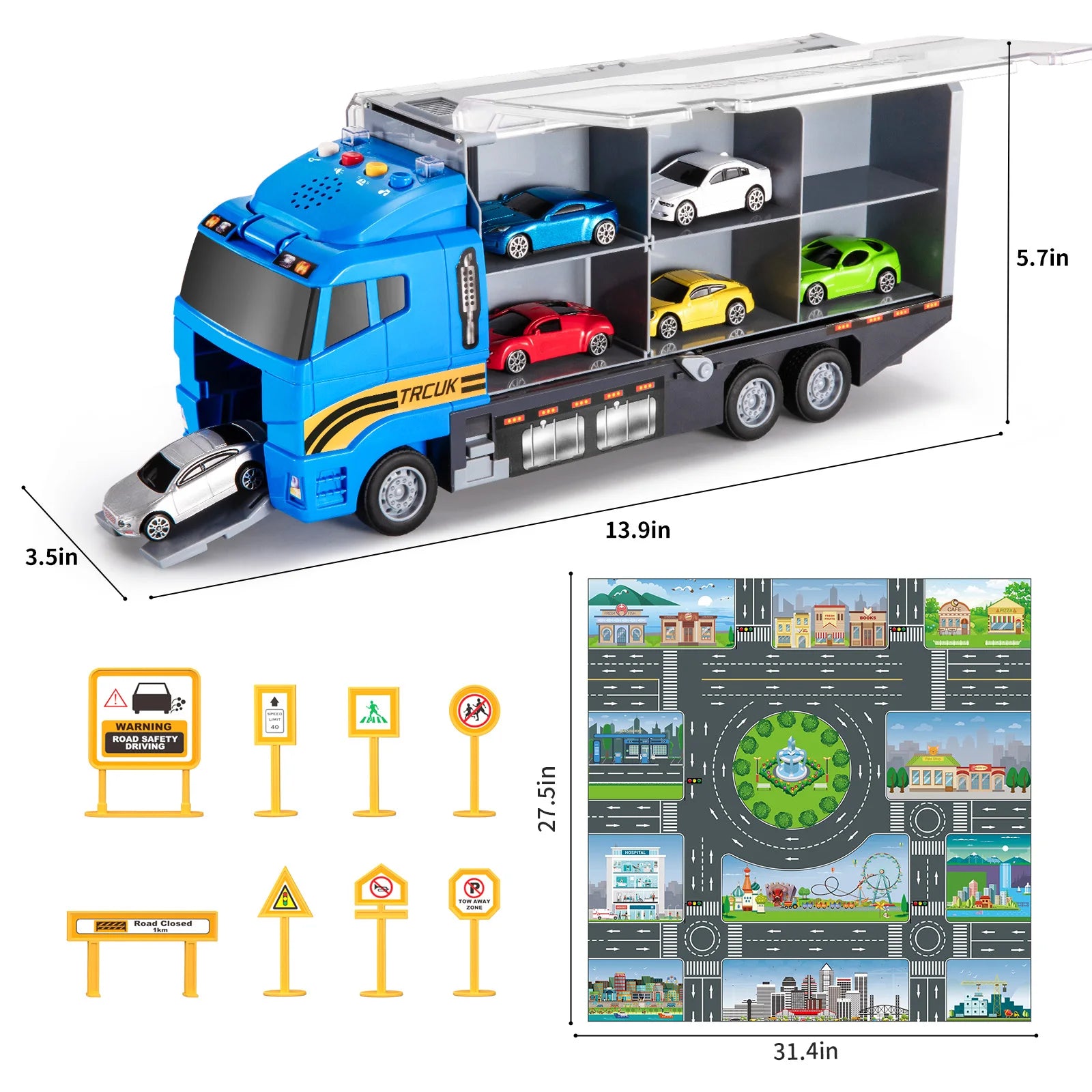Kids Transport Truck & Fire Car Model Set