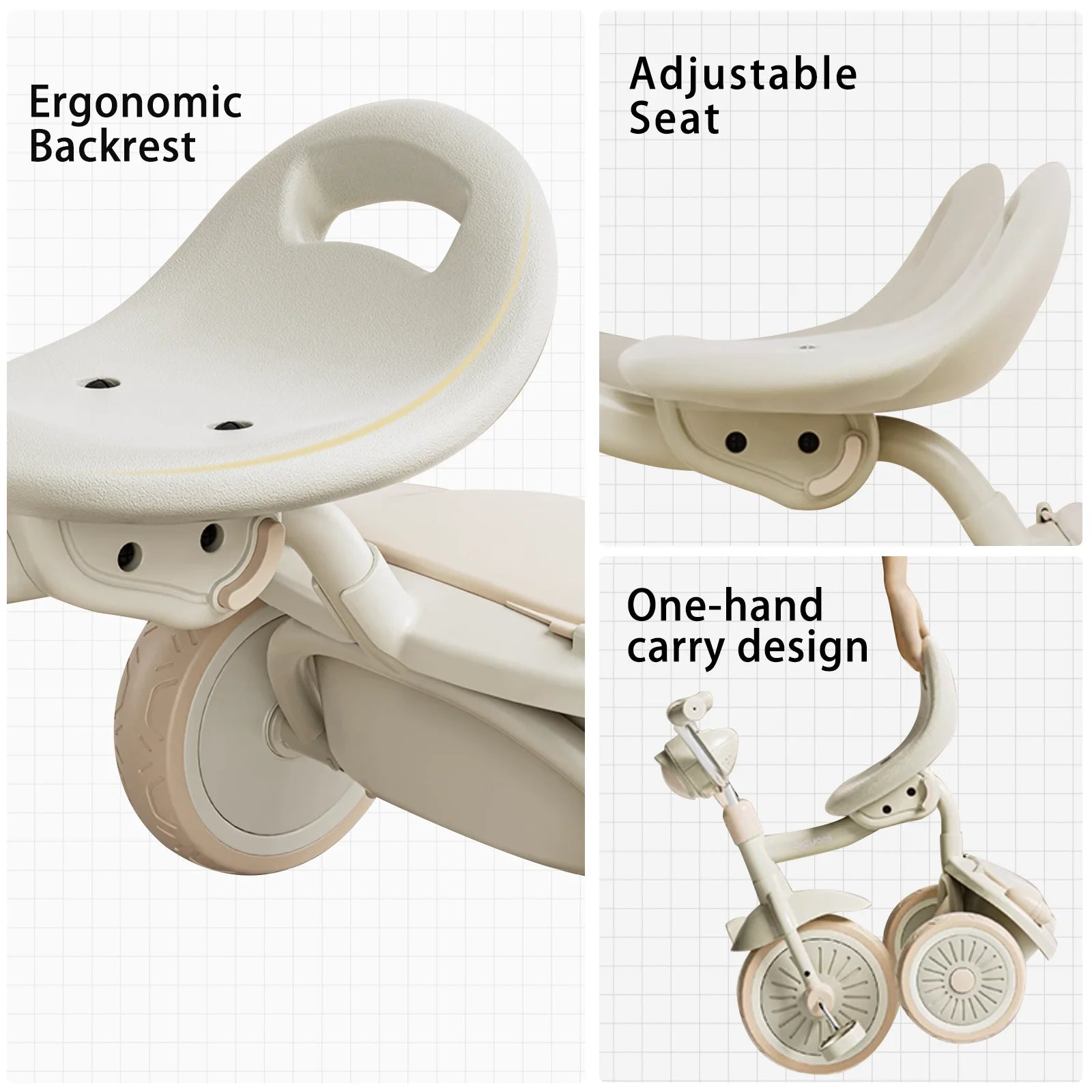 UBRAVOO Foldable Baby Tricycle with Pedals & Shock-Absorbing PU Wheels