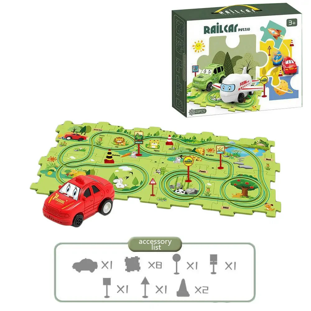 Puzzle Racer Kidas Car Track Set Plastic Floor Puzzles for 3 4 5 6 Year Old Boys Montessori Toys Brain Toys 2024 NEW