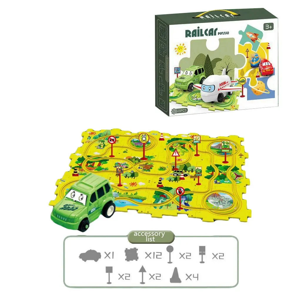 Puzzle Racer Kidas Car Track Set Plastic Floor Puzzles for 3 4 5 6 Year Old Boys Montessori Toys Brain Toys 2024 NEW