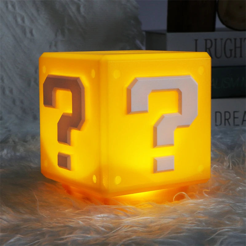 Anime Mario Bros Figure Toys Question Mark Block, Super Star, Mushroom, Koopa Troopa LED USB Rechargeable Table Lamp Model Gift