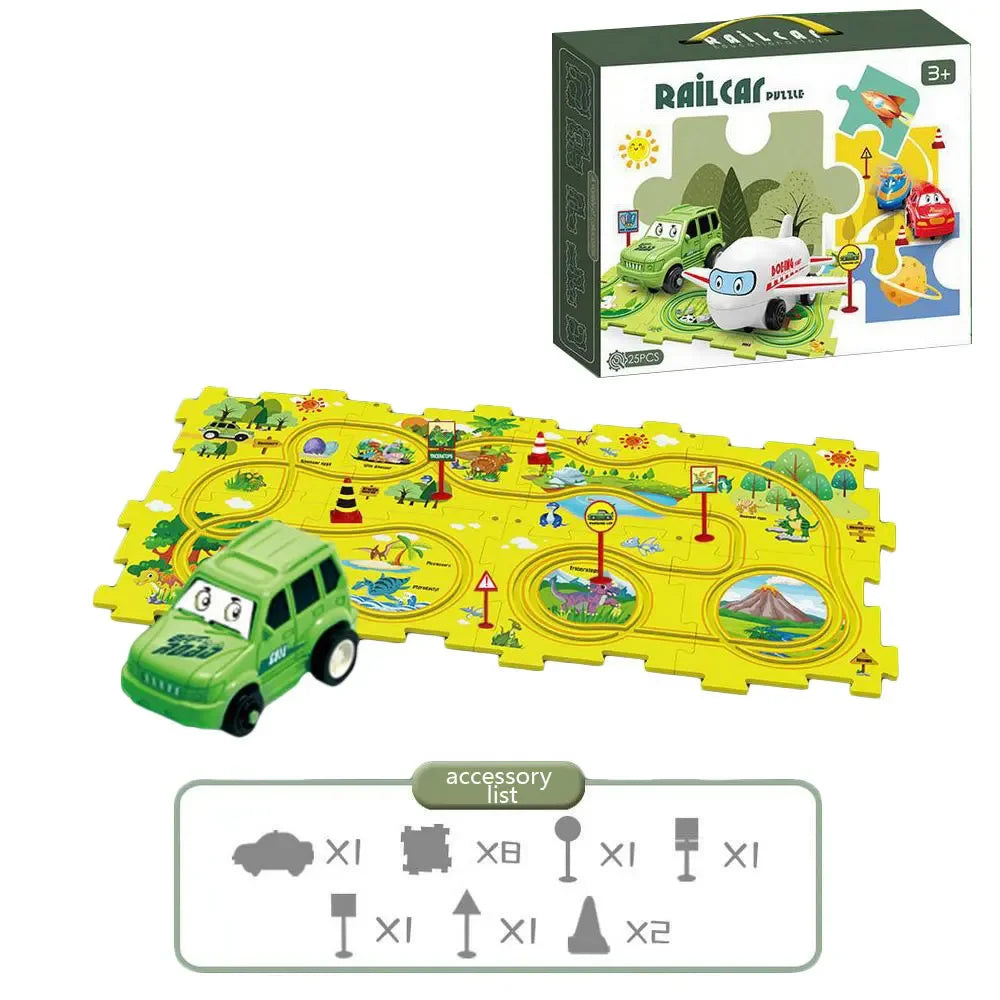 Puzzle Racer Kidas Car Track Set Plastic Floor Puzzles for 3 4 5 6 Year Old Boys Montessori Toys Brain Toys 2024 NEW