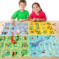 Puzzle Racer Kidas Car Track Set Plastic Floor Puzzles for 3 4 5 6 Year Old Boys Montessori Toys Brain Toys 2024 NEW