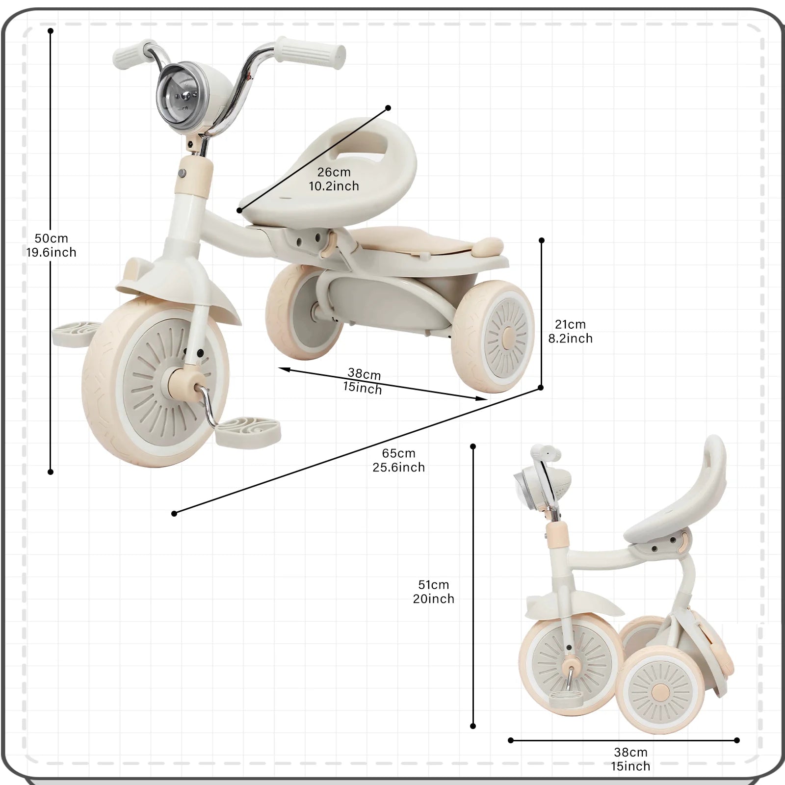 UBRAVOO Foldable Baby Tricycle with Pedals & Shock-Absorbing PU Wheels