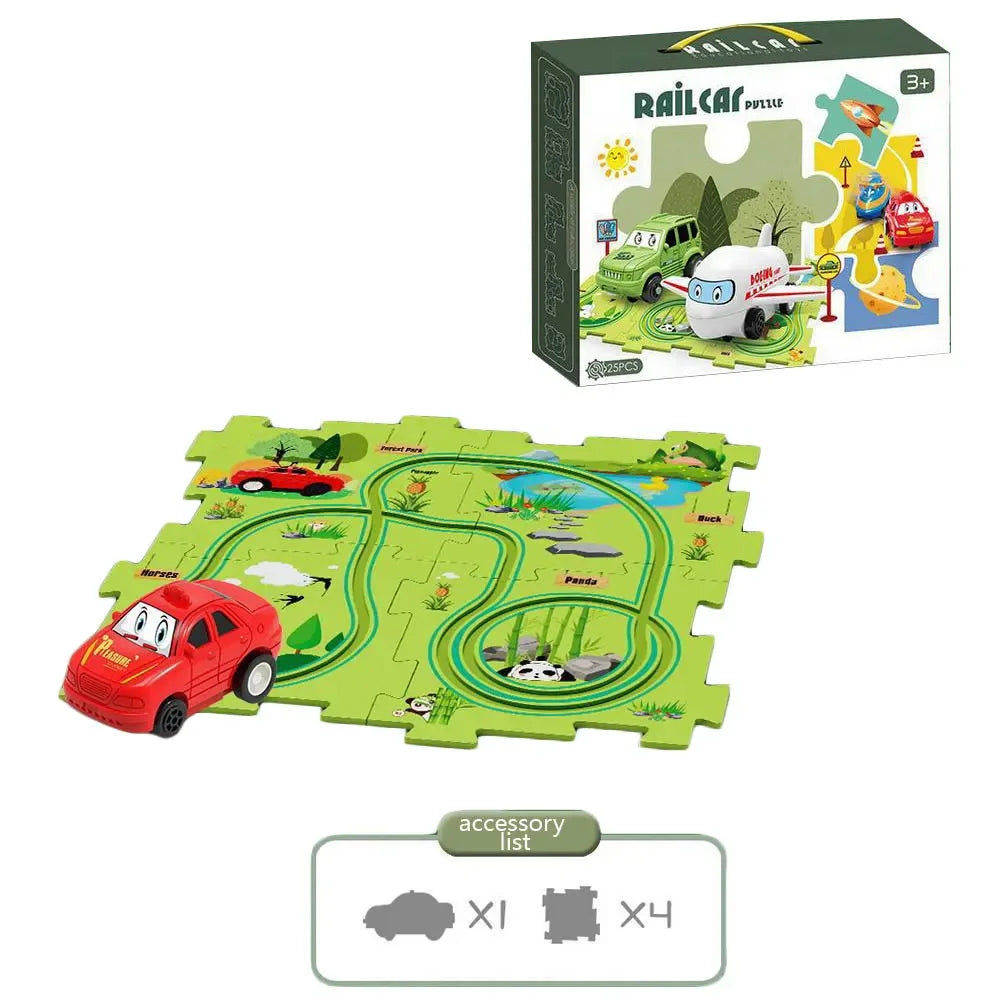 Puzzle Racer Kidas Car Track Set Plastic Floor Puzzles for 3 4 5 6 Year Old Boys Montessori Toys Brain Toys 2024 NEW