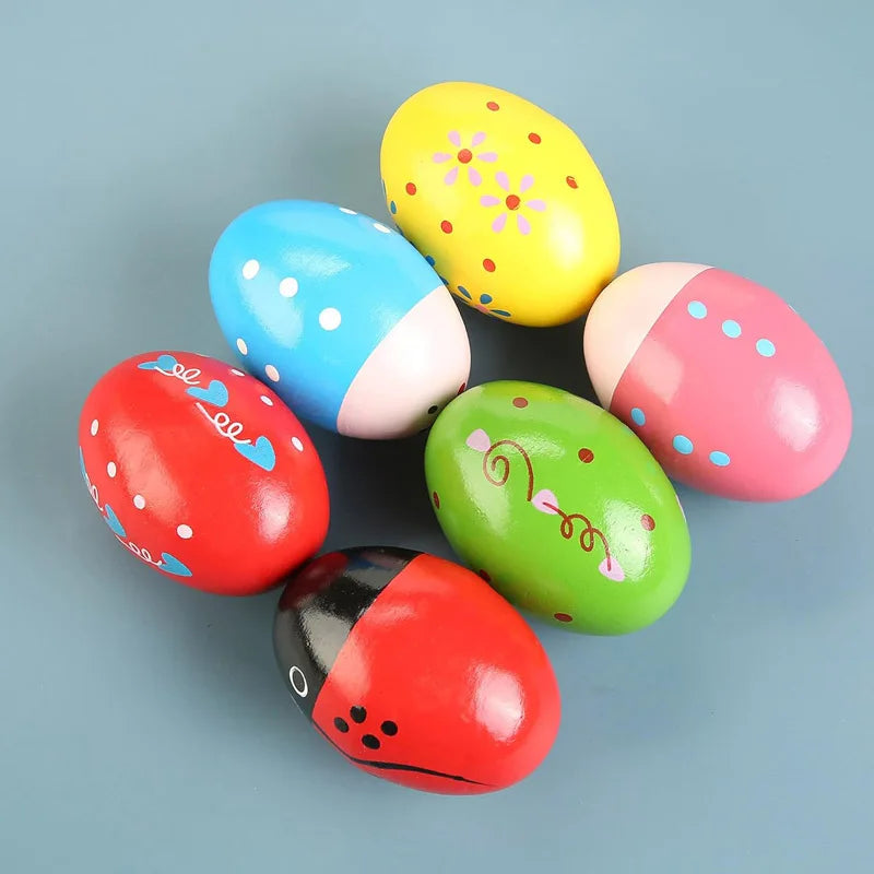 5PCS Wooden Egg Shakers Musical Instruments Baby Kids Preschool Early Educational Montessori Toys Party Favors Classroom Prizes