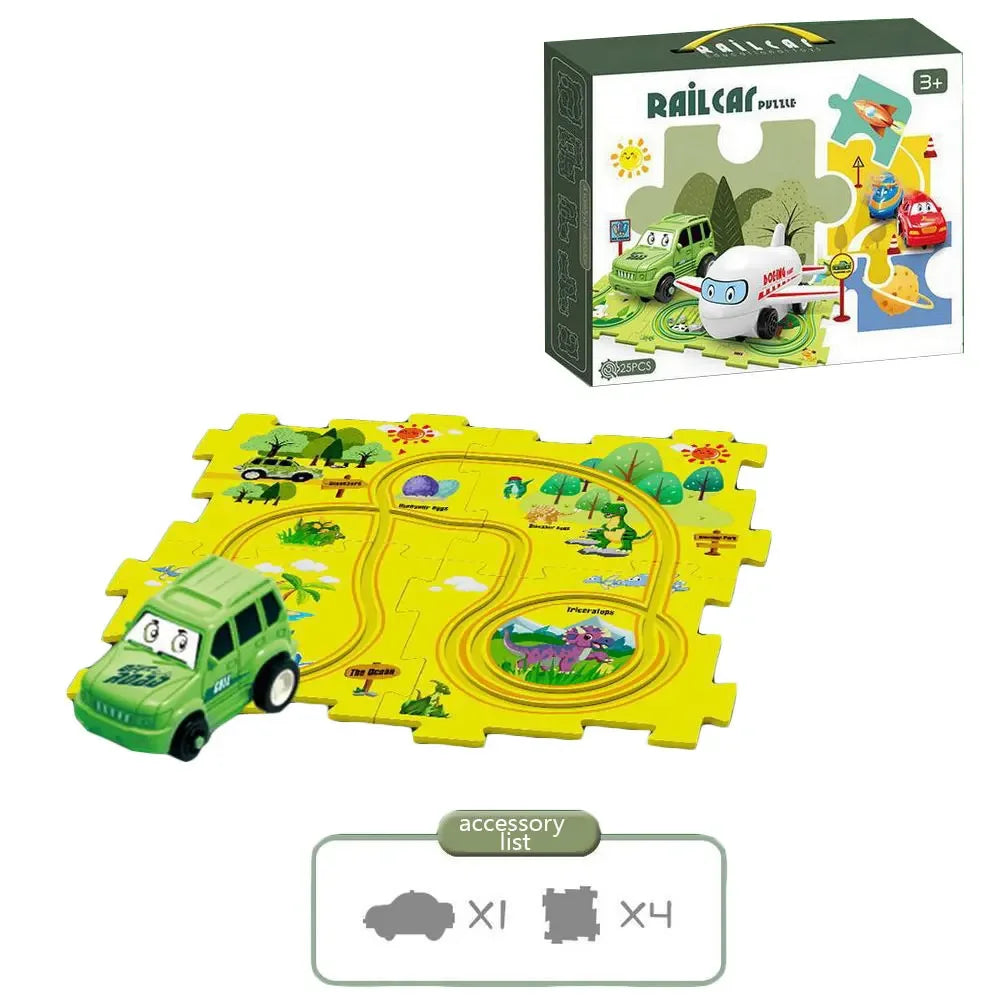 Puzzle Racer Kidas Car Track Set Plastic Floor Puzzles for 3 4 5 6 Year Old Boys Montessori Toys Brain Toys 2024 NEW