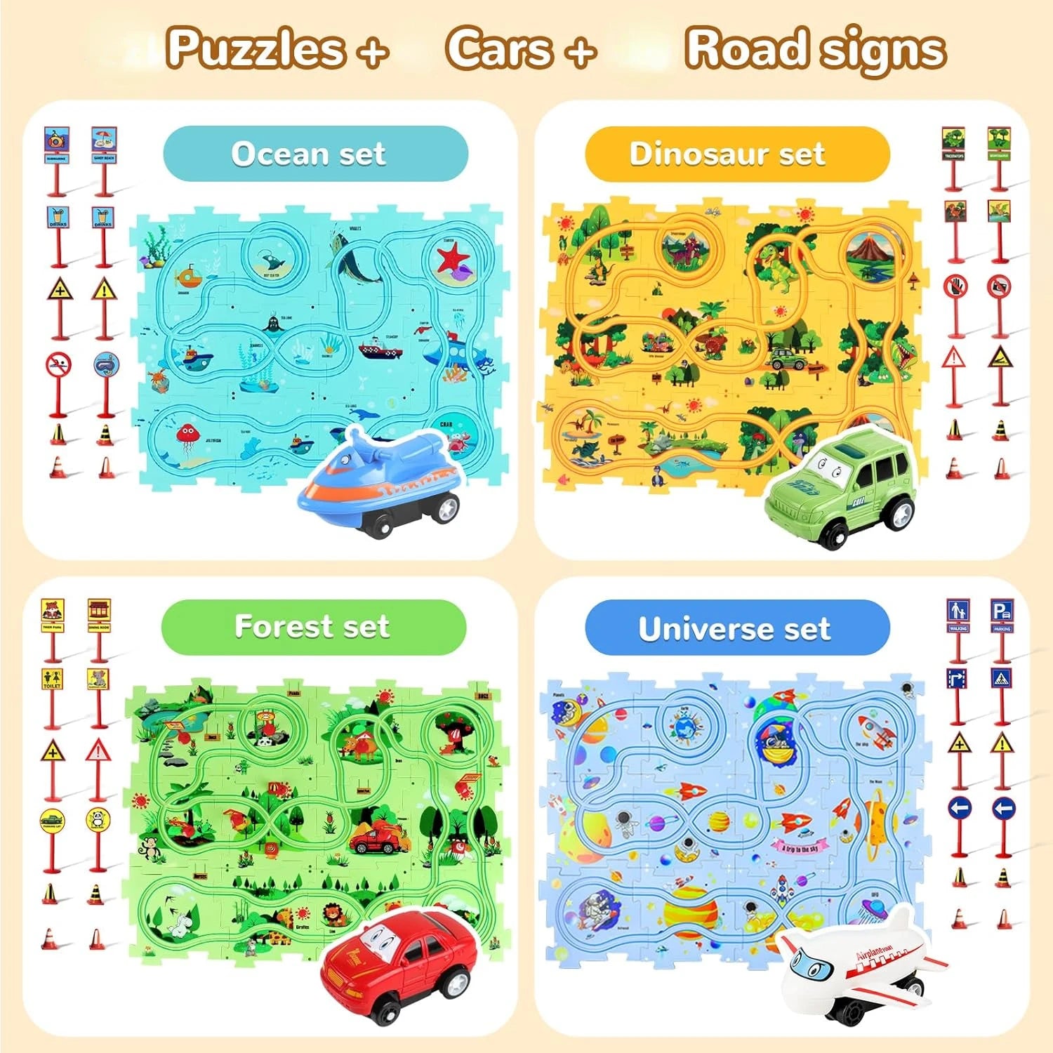Puzzle Racer Kidas Car Track Set Plastic Floor Puzzles for 3 4 5 6 Year Old Boys Montessori Toys Brain Toys 2024 NEW