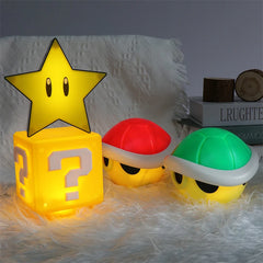 Anime Mario Bros Figure Toys Question Mark Block, Super Star, Mushroom, Koopa Troopa LED USB Rechargeable Table Lamp Model Gift
