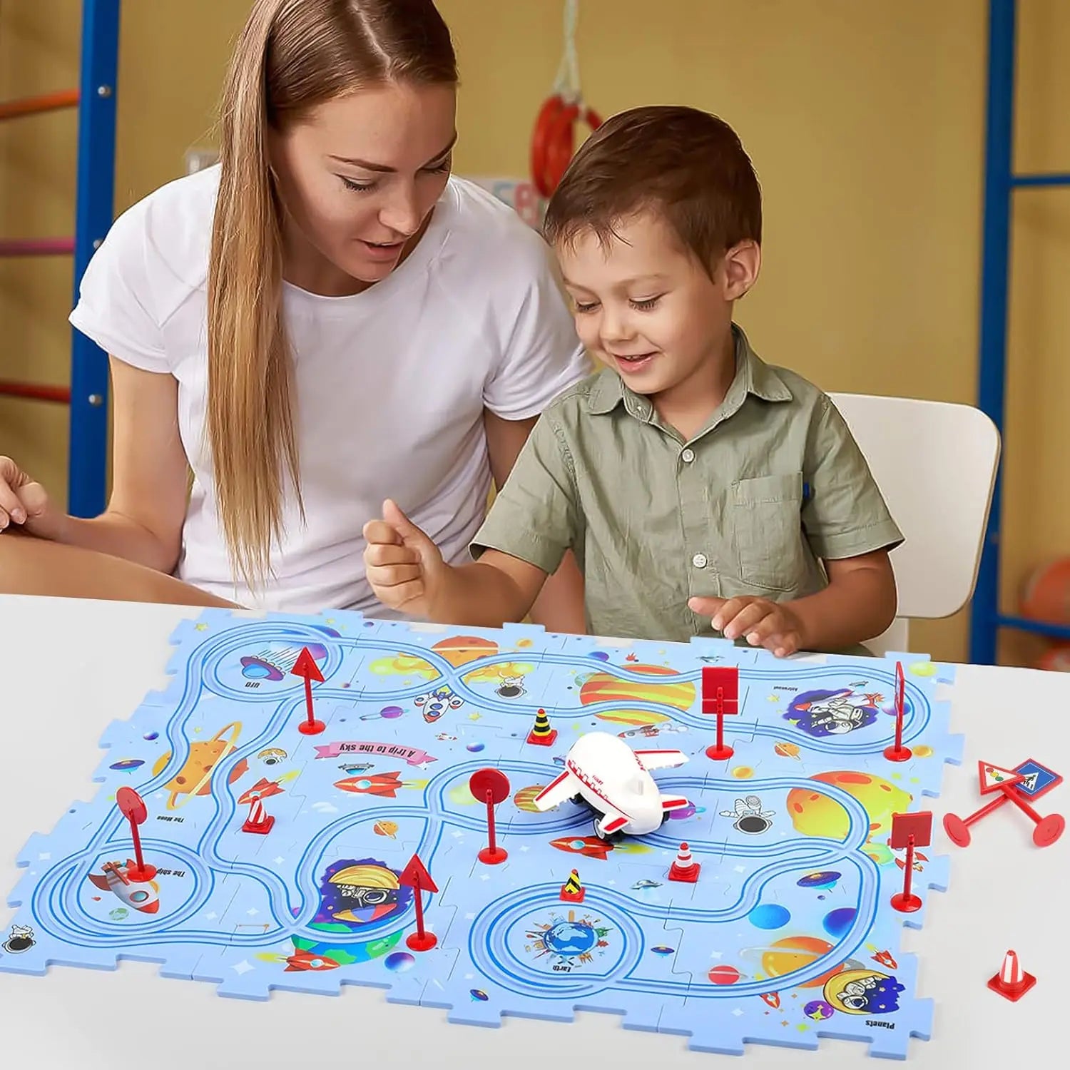Puzzle Racer Kidas Car Track Set Plastic Floor Puzzles for 3 4 5 6 Year Old Boys Montessori Toys Brain Toys 2024 NEW
