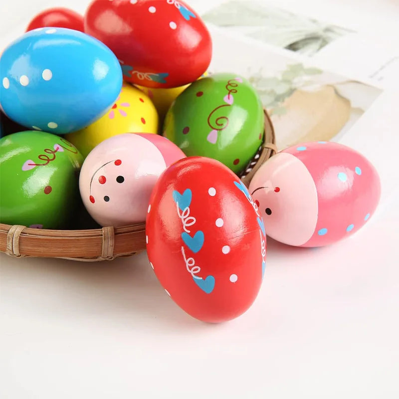 5PCS Wooden Egg Shakers Musical Instruments Baby Kids Preschool Early Educational Montessori Toys Party Favors Classroom Prizes