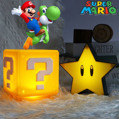 Anime Mario Bros Figure Toys Question Mark Block, Super Star, Mushroom, Koopa Troopa LED USB Rechargeable Table Lamp Model Gift
